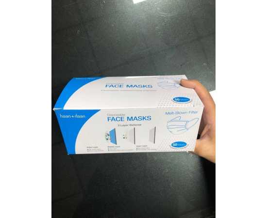Haan + Haan Regular 50 Pc’s Protective 3 Layer Disposible Mask With Melt-blown Filter - Sgs Approved (Bfe>95%) – 75 GSM