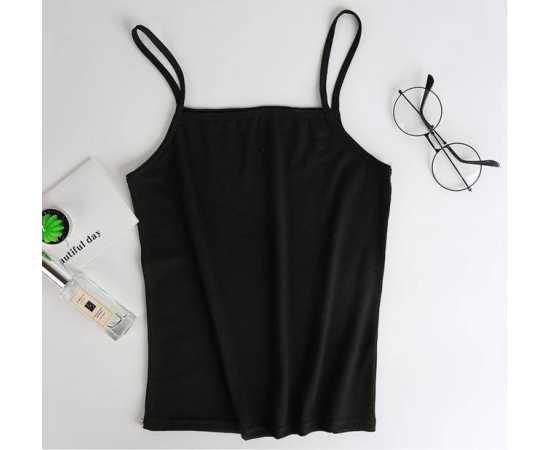 Women Camisole Slim Stretchy Spaghetti Strap Sleeveless O-Neck Basic Plain Vest Tops