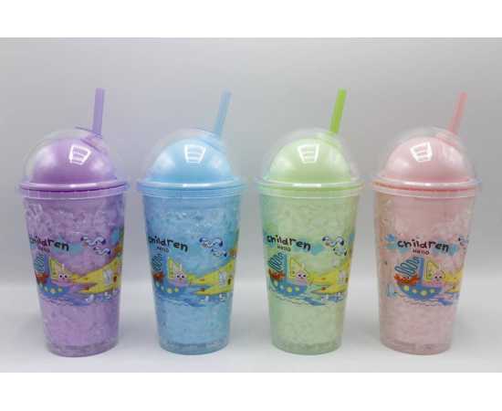 Children Hello Stylish Acrylic Double Wall Tumbler Cup With Straw (3029-6)