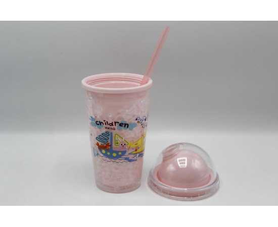 Children Hello Stylish Acrylic Double Wall Tumbler Cup With Straw (3029-6)