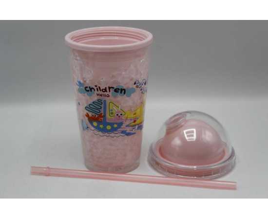 Children Hello Stylish Acrylic Double Wall Tumbler Cup With Straw (3029-6)