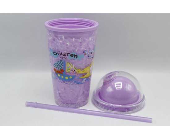 Children Hello Stylish Acrylic Double Wall Tumbler Cup With Straw (3029-6)