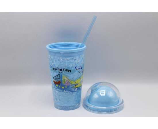 Children Hello Stylish Acrylic Double Wall Tumbler Cup With Straw (3029-6)