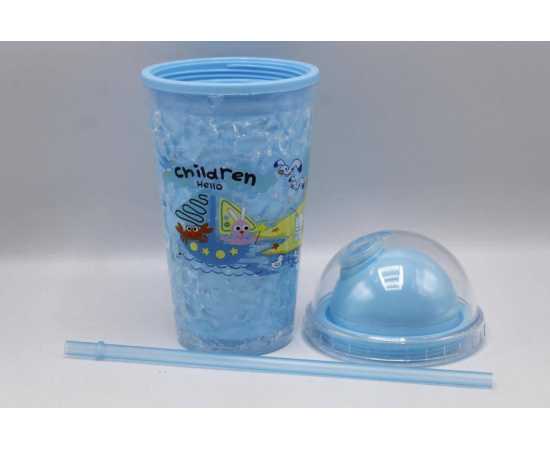 Children Hello Stylish Acrylic Double Wall Tumbler Cup With Straw (3029-6)