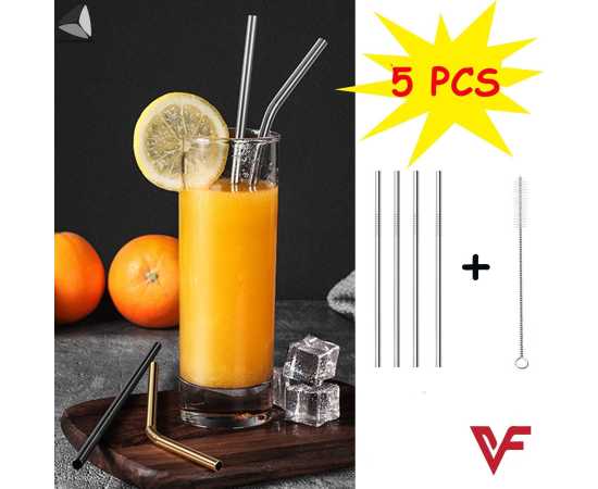 Straight Reusable Drinking Straws For Milkshake Drinks - Pack Of 5
