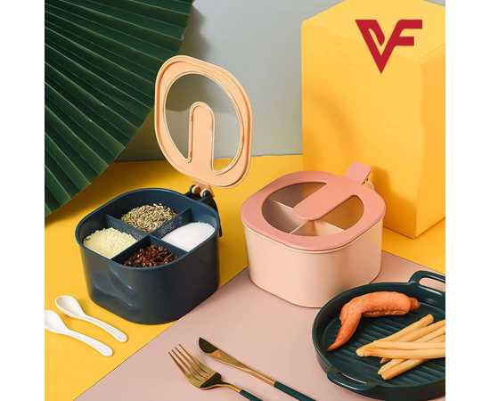 4 In 1 Partition Kitchen Seasoning Spice Box Set with Spoons