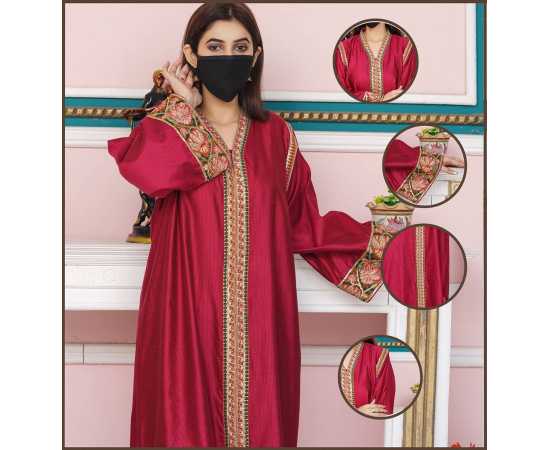 V-Neckline Khadi Viscose Fabric Long Sleeves Stylish Jalabiya Dress V-Neckline Khadi Viscose Fabric Long Sleeves Stylish Jalabiya Dress