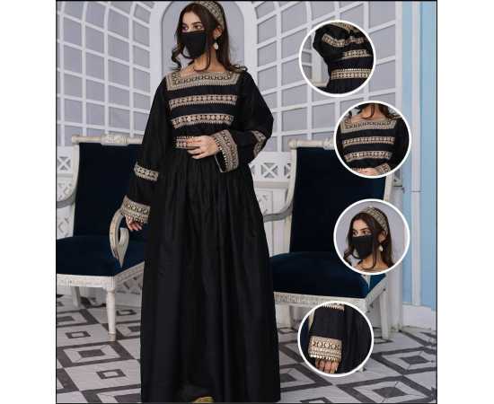 Embroidered Box Neckline Taj Embroidery Embroidered Sleeves Elegant Jalabiya Dress Embroidered Box Neckline Taj Embroidery Embroidered Sleeves Elegant Jalabiya Dress