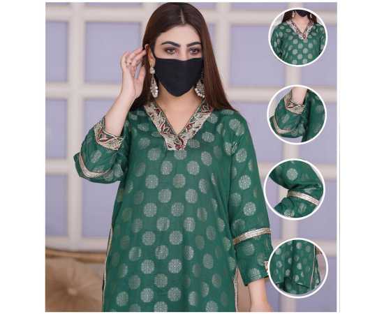 Embroidered V-Neckline Jacquard Full Sleeves 2-Piece Dress Embroidered V-Neckline Jacquard Full Sleeves 2-Piece Dress
