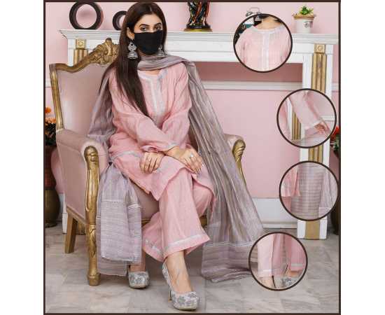 Elegant 3-Piece Set with Beautiful Lace and Organza Dupatta Full Sleeves Elegant 3-Piece Set with Beautiful Lace and Organza Dupatta Full Sleeves