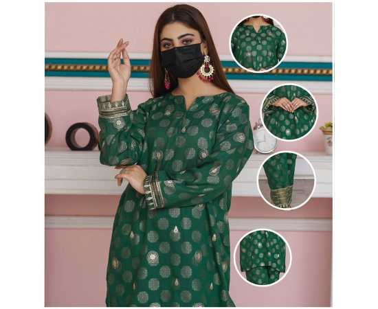 Embroidered Boat Neckline with V-Cut Jacquard Full Sleeves 2-Piece Dress Embroidered Boat Neckline with V-Cut Jacquard Full Sleeves 2-Piece Dress