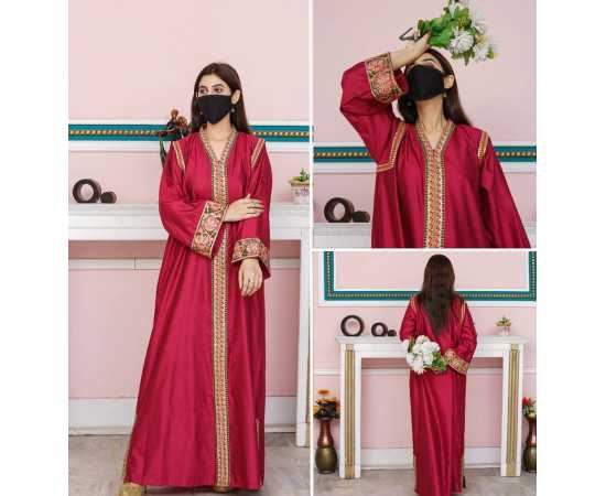 V-Neckline Khadi Viscose Fabric Long Sleeves Stylish Jalabiya Dress V-Neckline Khadi Viscose Fabric Long Sleeves Stylish Jalabiya Dress