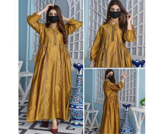 Frill Lace V-Neckline Khadi Viscose Fabric Flower Sleeves Stylish Jalabiya Dress Frill Lace V-Neckline Khadi Viscose Fabric Flower Sleeves Stylish Jalabiya Dress