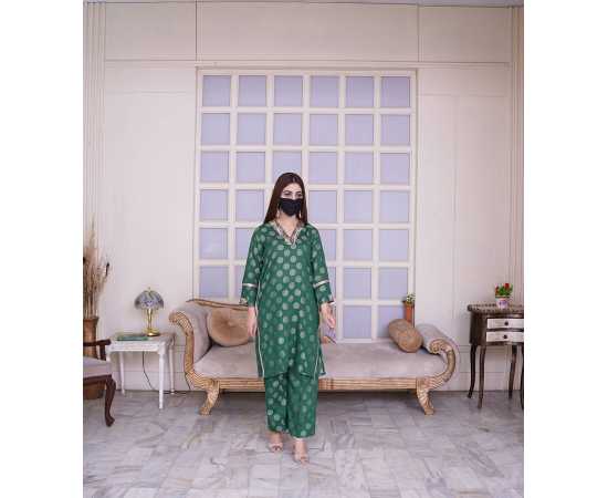 Embroidered V-Neckline Jacquard Full Sleeves 2-Piece Dress Embroidered V-Neckline Jacquard Full Sleeves 2-Piece Dress
