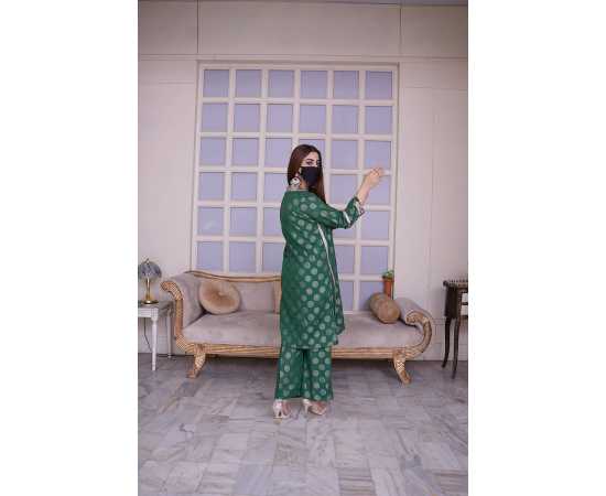 Embroidered V-Neckline Jacquard Full Sleeves 2-Piece Dress Embroidered V-Neckline Jacquard Full Sleeves 2-Piece Dress