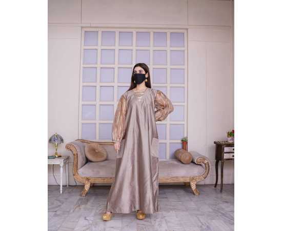 V-Neckline Viscose Fabric Organza Sleeves Stylish Jalabiya Dress V-Neckline Viscose Fabric Organza Sleeves Stylish Jalabiya Dress
