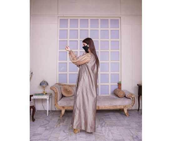 V-Neckline Viscose Fabric Organza Sleeves Stylish Jalabiya Dress V-Neckline Viscose Fabric Organza Sleeves Stylish Jalabiya Dress