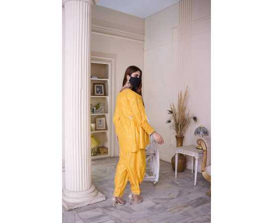 Plated Tulip Design Boat Neckline Jacquard Full Sleeves 2-Piece Dress Plated Tulip Design Boat Neckline Jacquard Full Sleeves 2-Piece Dress