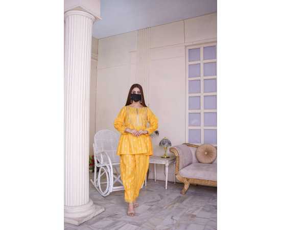 Plated Tulip Design Boat Neckline Jacquard Full Sleeves 2-Piece Dress Plated Tulip Design Boat Neckline Jacquard Full Sleeves 2-Piece Dress