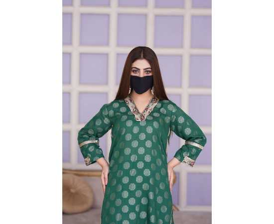 Embroidered V-Neckline Jacquard Full Sleeves 2-Piece Dress Embroidered V-Neckline Jacquard Full Sleeves 2-Piece Dress
