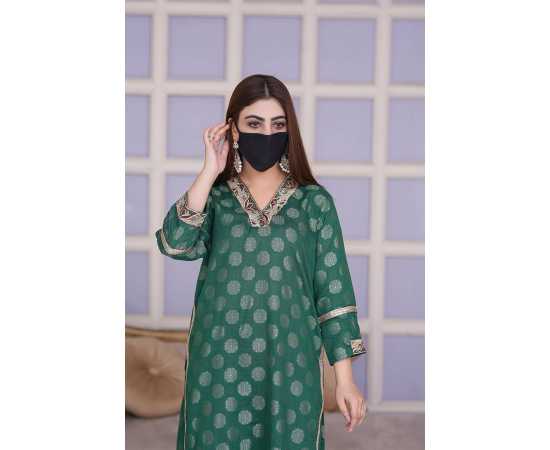 Embroidered V-Neckline Jacquard Full Sleeves 2-Piece Dress Embroidered V-Neckline Jacquard Full Sleeves 2-Piece Dress