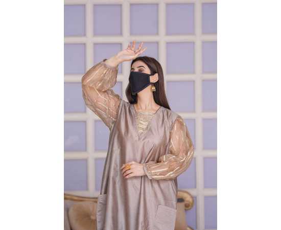 V-Neckline Viscose Fabric Organza Sleeves Stylish Jalabiya Dress V-Neckline Viscose Fabric Organza Sleeves Stylish Jalabiya Dress
