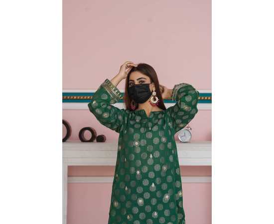 Embroidered Boat Neckline with V-Cut Jacquard Full Sleeves 2-Piece Dress Embroidered Boat Neckline with V-Cut Jacquard Full Sleeves 2-Piece Dress