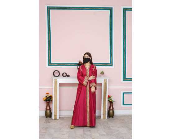 V-Neckline Khadi Viscose Fabric Long Sleeves Stylish Jalabiya Dress V-Neckline Khadi Viscose Fabric Long Sleeves Stylish Jalabiya Dress