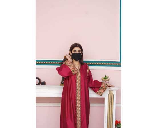 V-Neckline Khadi Viscose Fabric Long Sleeves Stylish Jalabiya Dress V-Neckline Khadi Viscose Fabric Long Sleeves Stylish Jalabiya Dress