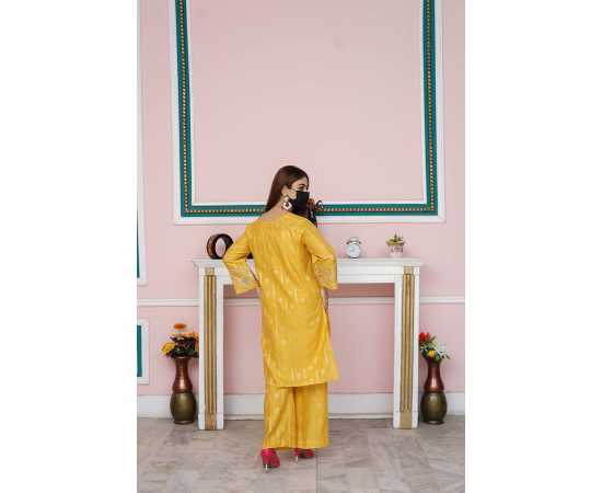 Boat Neckline with V-cut Jacquard Embroidered Sleeves 2-Piece Dress Boat Neckline with V-cut Jacquard Embroidered Sleeves 2-Piece Dress
