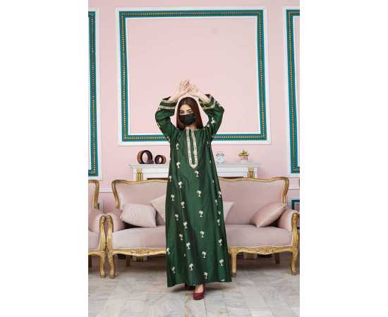 Embroidered Boat Neckline Khadi Viscose Fabric Sleeves with Lace Stylish Jalabiya Dress Embroidered Boat Neckline Khadi Viscose Fabric Sleeves with Lace Stylish Jalabiya Dress