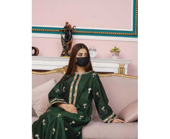 Embroidered Boat Neckline Khadi Viscose Fabric Sleeves with Lace Stylish Jalabiya Dress Embroidered Boat Neckline Khadi Viscose Fabric Sleeves with Lace Stylish Jalabiya Dress
