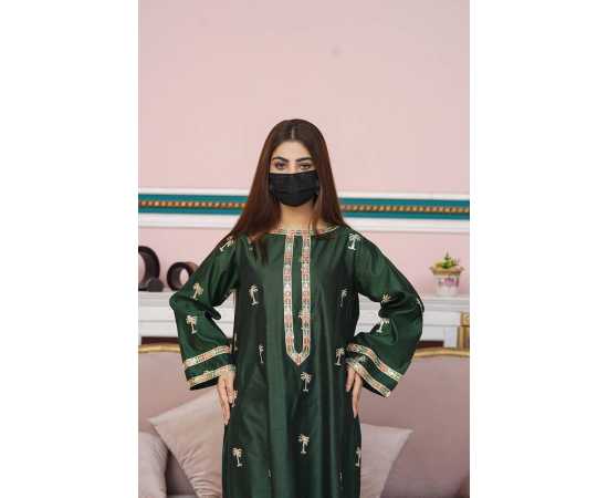 Embroidered Boat Neckline Khadi Viscose Fabric Sleeves with Lace Stylish Jalabiya Dress Embroidered Boat Neckline Khadi Viscose Fabric Sleeves with Lace Stylish Jalabiya Dress