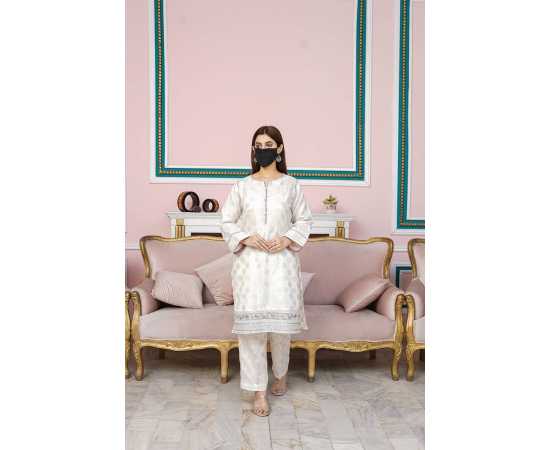 Embroidered Round Neckline with V-cut Jacquard Long Sleeves 2-Piece Dress Embroidered Round Neckline with V-cut Jacquard Long Sleeves 2-Piece Dress