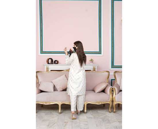 Embroidered Round Neckline with V-cut Jacquard Long Sleeves 2-Piece Dress Embroidered Round Neckline with V-cut Jacquard Long Sleeves 2-Piece Dress