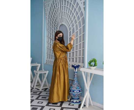 Frill Lace V-Neckline Khadi Viscose Fabric Flower Sleeves Stylish Jalabiya Dress Frill Lace V-Neckline Khadi Viscose Fabric Flower Sleeves Stylish Jalabiya Dress