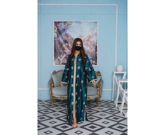Stylish Jalabiya Sivi Lace V-Neckline with Hoodie Cap Khadi Viscose Fabric Dress Stylish Jalabiya Sivi Lace V-Neckline with Hoodie Cap Khadi Viscose Fabric Dress