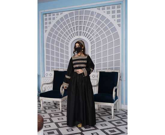 Embroidered Box Neckline Taj Embroidery Embroidered Sleeves Elegant Jalabiya Dress Embroidered Box Neckline Taj Embroidery Embroidered Sleeves Elegant Jalabiya Dress