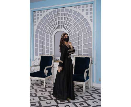 Embroidered Box Neckline Taj Embroidery Embroidered Sleeves Elegant Jalabiya Dress Embroidered Box Neckline Taj Embroidery Embroidered Sleeves Elegant Jalabiya Dress
