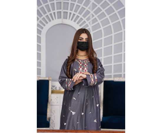 Embroidered Boat Neckline Khadi Viscose Fabric Long Sleeves Stylish Jalabiya Dress Embroidered Boat Neckline Khadi Viscose Fabric Long Sleeves Stylish Jalabiya Dress