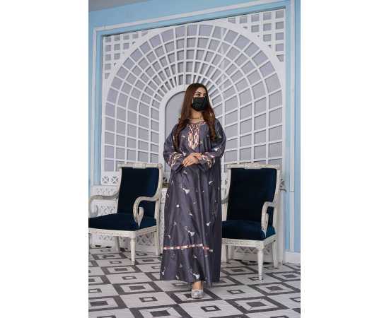 Embroidered Boat Neckline Khadi Viscose Fabric Long Sleeves Stylish Jalabiya Dress Embroidered Boat Neckline Khadi Viscose Fabric Long Sleeves Stylish Jalabiya Dress