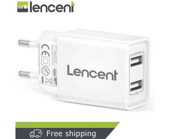 LENCENT EU Plug 2 Port USB Wall Charger 12W/2.4A Mobile Charger