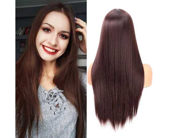 Fani 22 Inch Long Straight Dark Brown Wigs