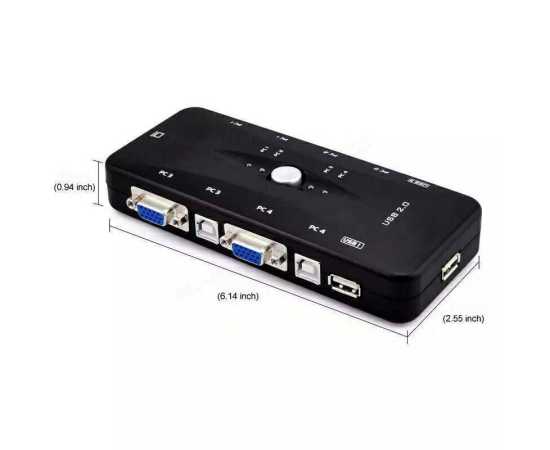 Universal 4 Port USB 2.0 KVM Switch Box Black Adapter