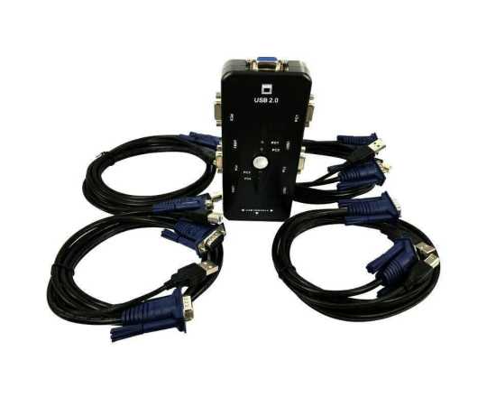 Universal 4 Port USB 2.0 KVM Switch Box Black Adapter