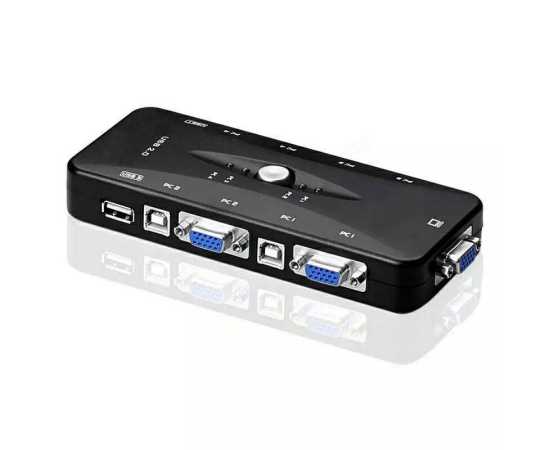 Universal 4 Port USB 2.0 KVM Switch Box Black Adapter
