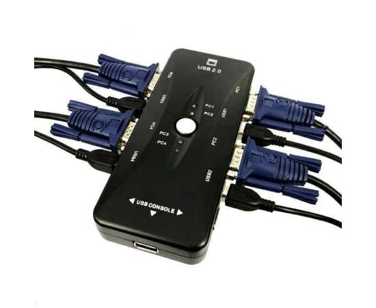 Universal 4 Port USB 2.0 KVM Switch Box Black Adapter