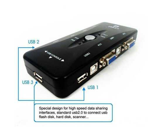 Universal 4 Port USB 2.0 KVM Switch Box Black Adapter