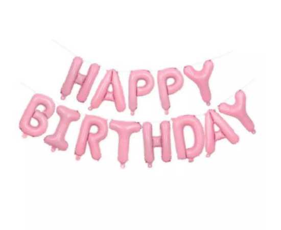 Baby Pink 13 Pcs Happy Birthday Foil Balloons Set