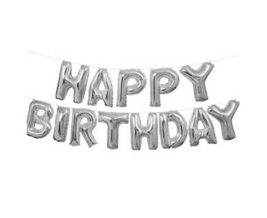 Silver 13 Pcs Happy Birthday Foil Balloons Set - 16 inch